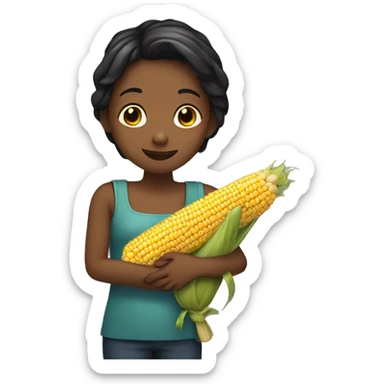 Girl hugging corn sticker