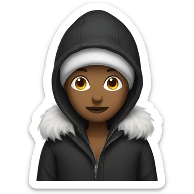 Black winter coat with fur hood sticker