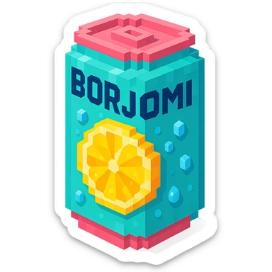 Borjomi lemonade can with a refreshing design, featuring a lemon slice and condensation droplets sticker