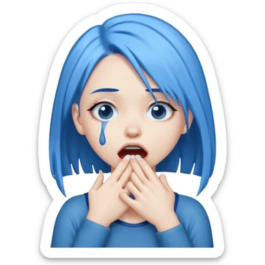 White girl with blue hair, choking herself  ￼ sticker