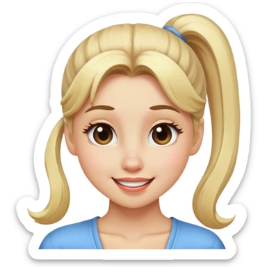blonde girl with high pony hair, she is making a wink sticker