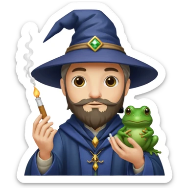 Wizard holding a frog in one hand and a cigarette in another sticker
