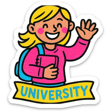 vibrant, smiling university student, energetic and cheerful, colorful style sticker