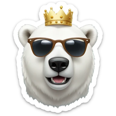 polar bear, cute emoji face, looking forward, remix dj, wearing cool sunglasses and over ear headphones and a fun crown sticker