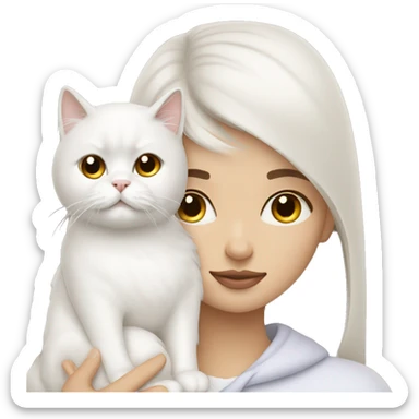 Brunette woman snuggling white Persian cat sticker