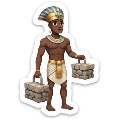 fullbody ancient Egyptian worker carrying a stone block with both hands sticker
