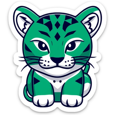 Geometric Maya style jaguar - important message, strictly white and deep dark green only, angular sharp lines sticker