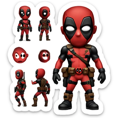 Cute deadpool character full body front side and back HD sticker