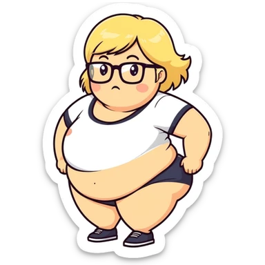 Blonde with a fat belly and big glasses farting sticker
