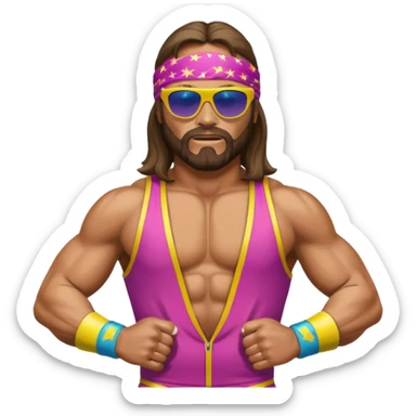 Create a Macho Man emoji for a teams chat but make it more original style to the game - make it as realistic as possible sticker