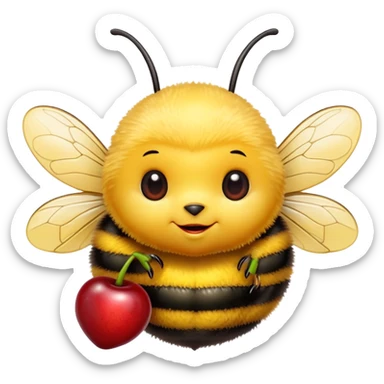 cute bee holding cherries  sticker