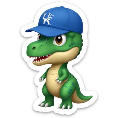 Let’s do a cute green T Rex  in a blue university Of Kentucky ball cap  sticker