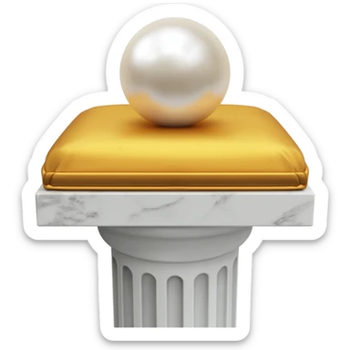 Beautiful precious tall Greek White marble pedestal with a gold cushion laying on top of it with a big shiny pearl-sphere-orb laying on it sticker