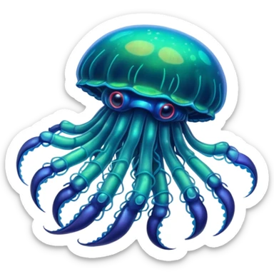 Neon glowing jellyfish-crab-squi sticker