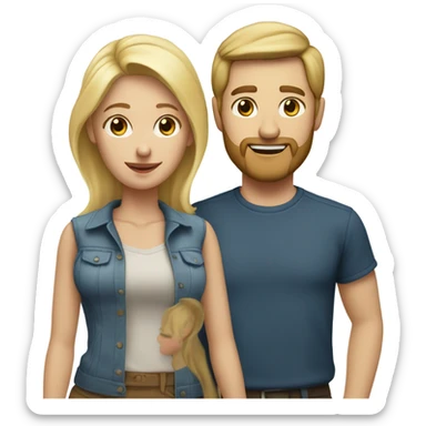 blond couple, a man with a blonde short beard and short blonde hair and a woman with long blonde hair sticker