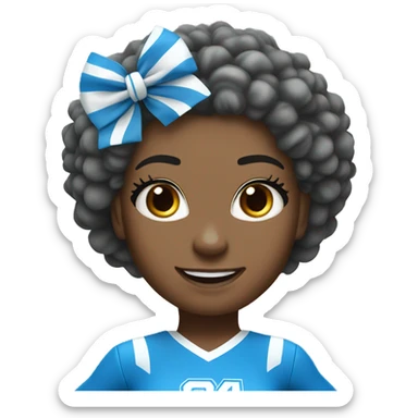 A full-length cheerleader girl in a blue suit with white and blue pompoms. Energetic and cheerful sticker