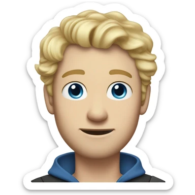 short curl blonde 30yo man blue eyed pale skin raised hand sticker