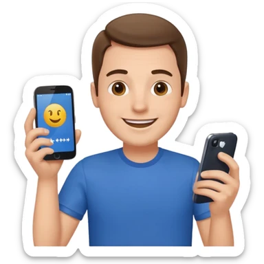 happy man leaving review on google on his phone sticker