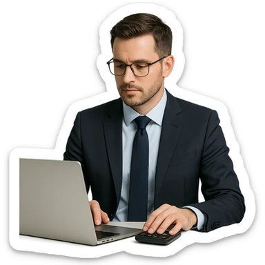 modern accountant, professional, using a laptop, business attire, clean and contemporary look sticker