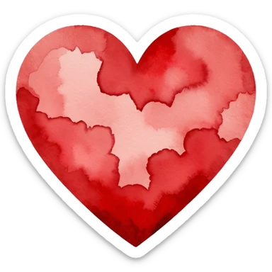 minimalist watercolor heart icon, monochromatic red washes, soft bleeding edges, on textured white paper, serene and emotional, perfect for app icon, transparent background, flat lay --style raw --stylize 150 sticker