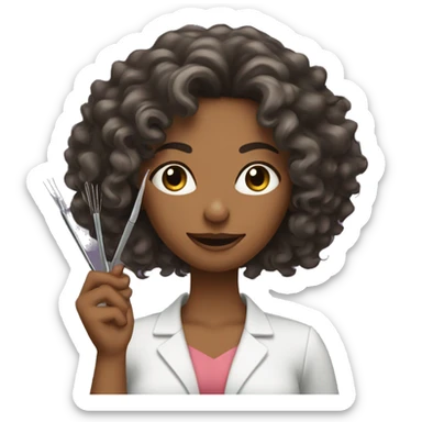a woman with long kinda curly hair holding tweezers in her hands sticker