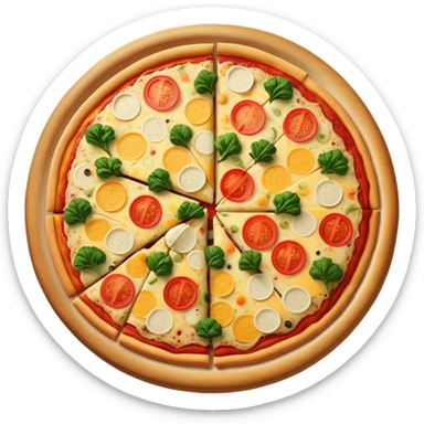 Whole cheese pizza with veggies on it  sticker