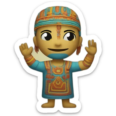 Shipibo man with a Kushma on waving hello sticker
