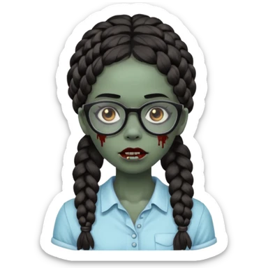 black zombie girl with glasses and braided hair sticker