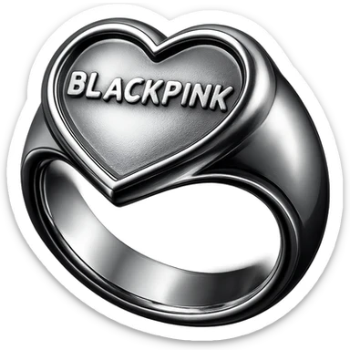 BLACKPINK-inspired wearable object, ring or earring or pendant, black and pink colors, shiny and futuristic, chrome style sticker