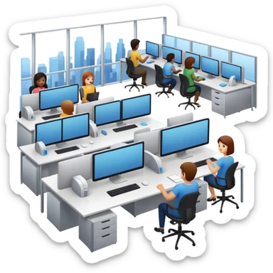 oficina moderna llena de empleados trabajando sticker