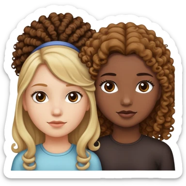 Dos chicas una blanca con el pelo lacio y otra morena con el pelo rulo  sticker