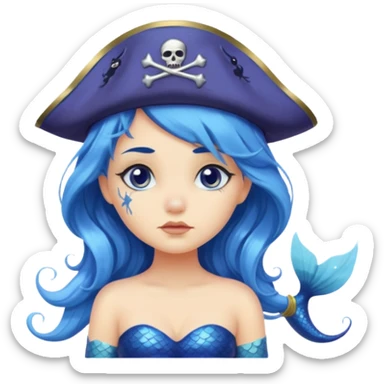 a sad mermaid wearing pirate hat  sticker