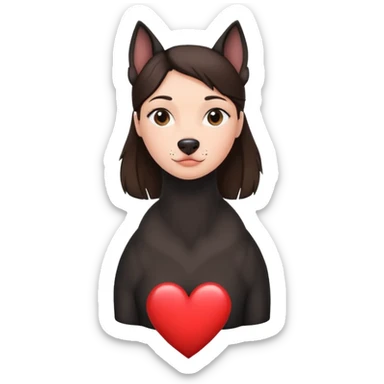 Brunette with a heart in the shape of a big black amstaff dog sticker