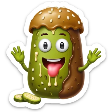 A cappy bar-a in a poop costume eating a pickle dipped in white chocolate  sticker