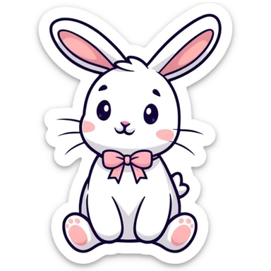 adorable bunny rabbit with pretty bow, playful sticker