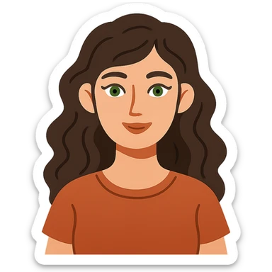 flat toon style woman with wavy dark brown hair and green eyes sticker