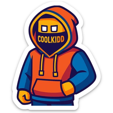C00lkidd, Roblox hacker, wearing a hoodie and mask, vibrant toon style sticker