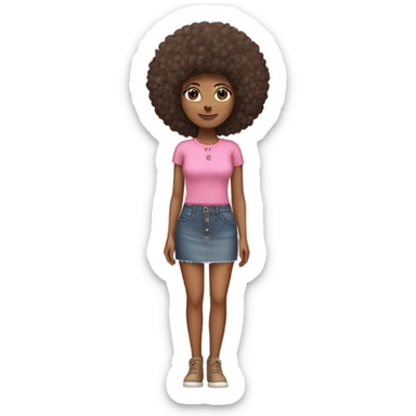 Tan girl with Afro and pink button top and jean skirt full body sticker