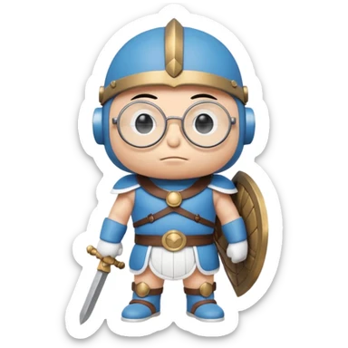 Doraemon, wearing gladiator cloth, big round glassed sticker