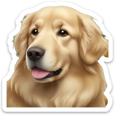 elderly golden retriever next to a christmas tree sticker