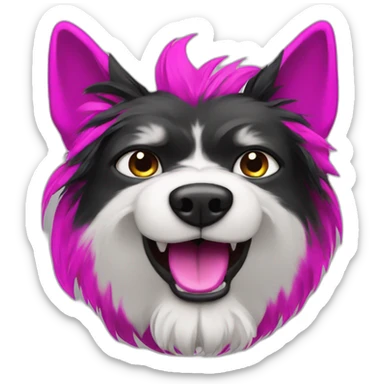 angry dog with fuchsia and black hair sticker