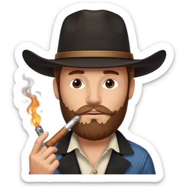 White cowboy with brown beard and black hat smoking a stogie sticker