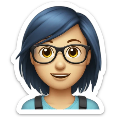 Fille rousse cheveux longs lunettes ronde noire yeux bleus sticker