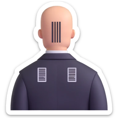 hitman agent with bald head and barcode sticker