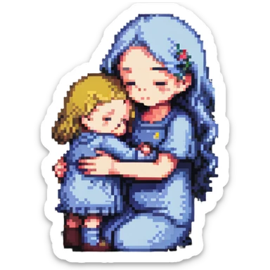 mother hugging a sad child, small canvas, clear emotion sticker