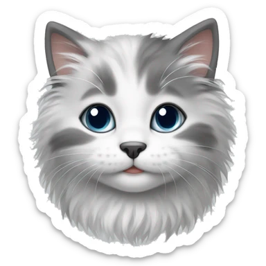 A fluffy grey and white kitten sticker