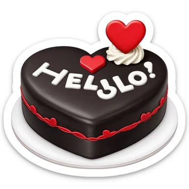Create a heart broken shaped cake divided. The first piece is fully black with a written message on top that says “Bye 20’s” and the second piece of the cake is red and  has a message that says “hello 30s”. The letters are white.  sticker