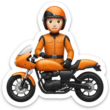 Dark Orange motorcycle, tall ginger guy with black helmet sticker