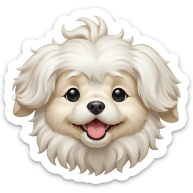 Cinematic Cute Yawning Wavy-Haired Maltese dog Portrait Emoji, Head tilted slightly with a dramatic, wide-open yawn, showcasing a lustrous, wavy-haired white coat with gentle highlights, floppy ears slightly drooping, round dark eyes barely open in drowsy contentment, Simplified yet irresistibly adorable features, highly detailed, glowing with a soft, cozy glow, high shine, relaxed yet expressive, stylized with a touch of whimsy, bright and endearing, soft glowing outline, capturing the essence of a sleepy yet affectionate companion, so drowsy it feels like it could stretch right out of the screen and curl up for a nap! sticker