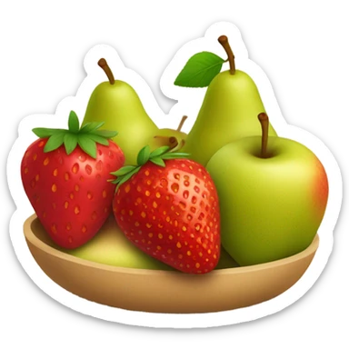 fruity elements represented by fresh strawberries, pears, and apples. sticker
